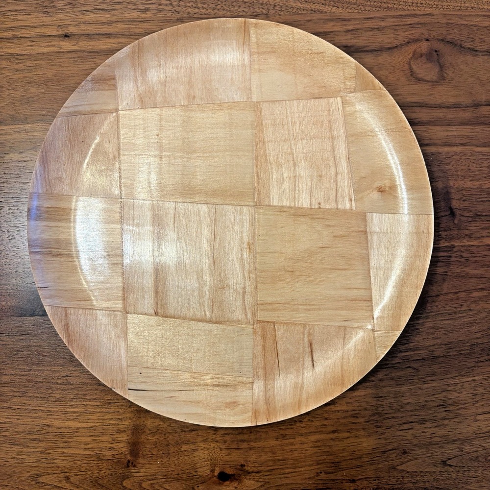 Vintage Lumi Woven Wood Plates Set of 10 MCM Parquet Maple Blonde 10 Inch Round
